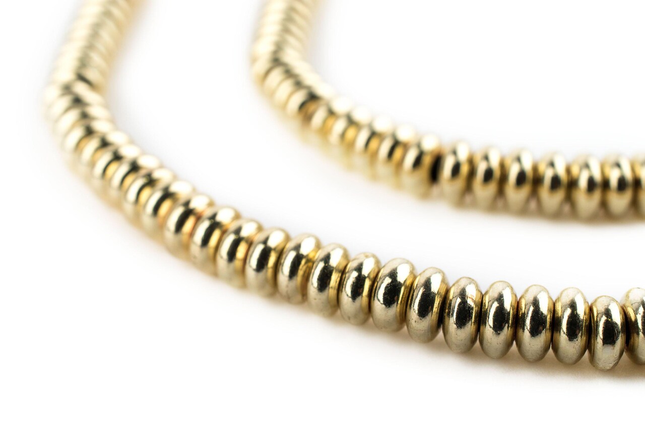 The Bead Chest Smooth Gold Rondelle Beads 5mm Round Brass Large Hole 16 Inch Strand